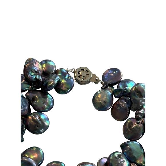 Keshi Pearl 18" Necklace & 8" Bracelet Set Black Peacock Baroque Cluster Pearls - Picture 8 of 11